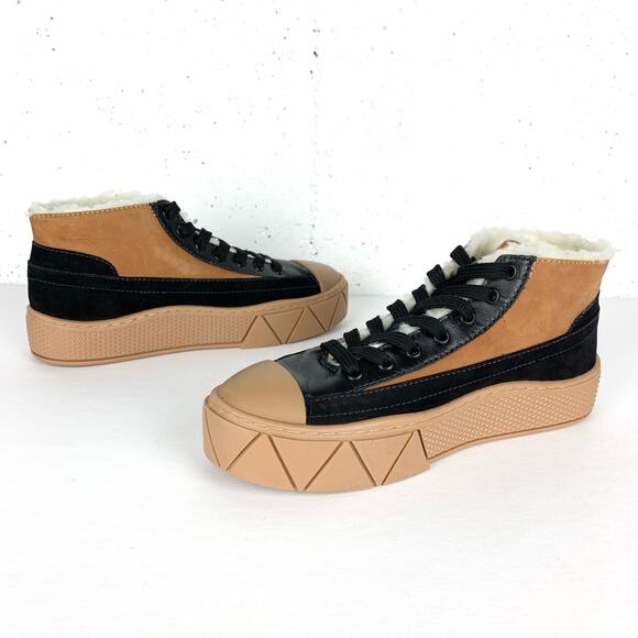 Schutz Womens Mixed Media High Top Sneakers Platform Nubuck Deluxe Brown Black 7 - Picture 7 of 13